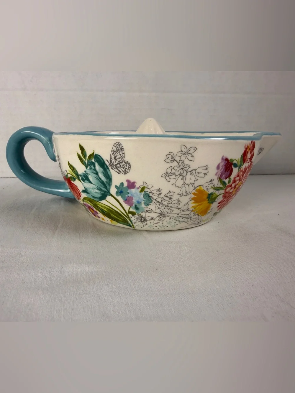 The Pioneer Woman Blooming Bouquet Ceramic Juicer floral pattern teal  handle
